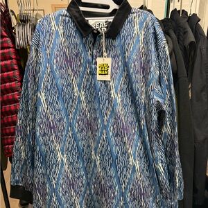 Real Bad Man - Abstract Blue Patterned Quarter button up longsleeve- Sz Large